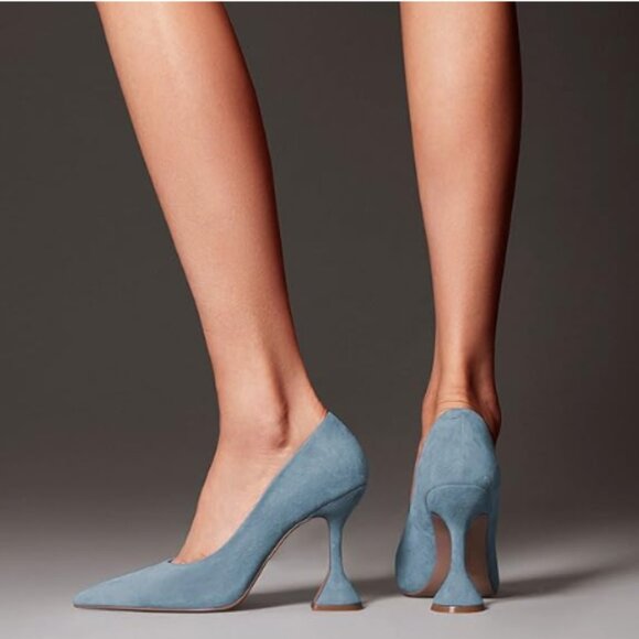 YDN Light Blue Pointed Toe Slip on Pumps Special High Heel Shoe for Party Lady - Picture 2 of 8